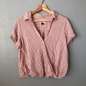 Universal Thread Striped Pink Wrap collared Top
